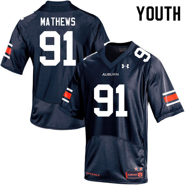Youth #91 Ian Mathews Auburn Tigers College Football Jerseys Sale-Navy